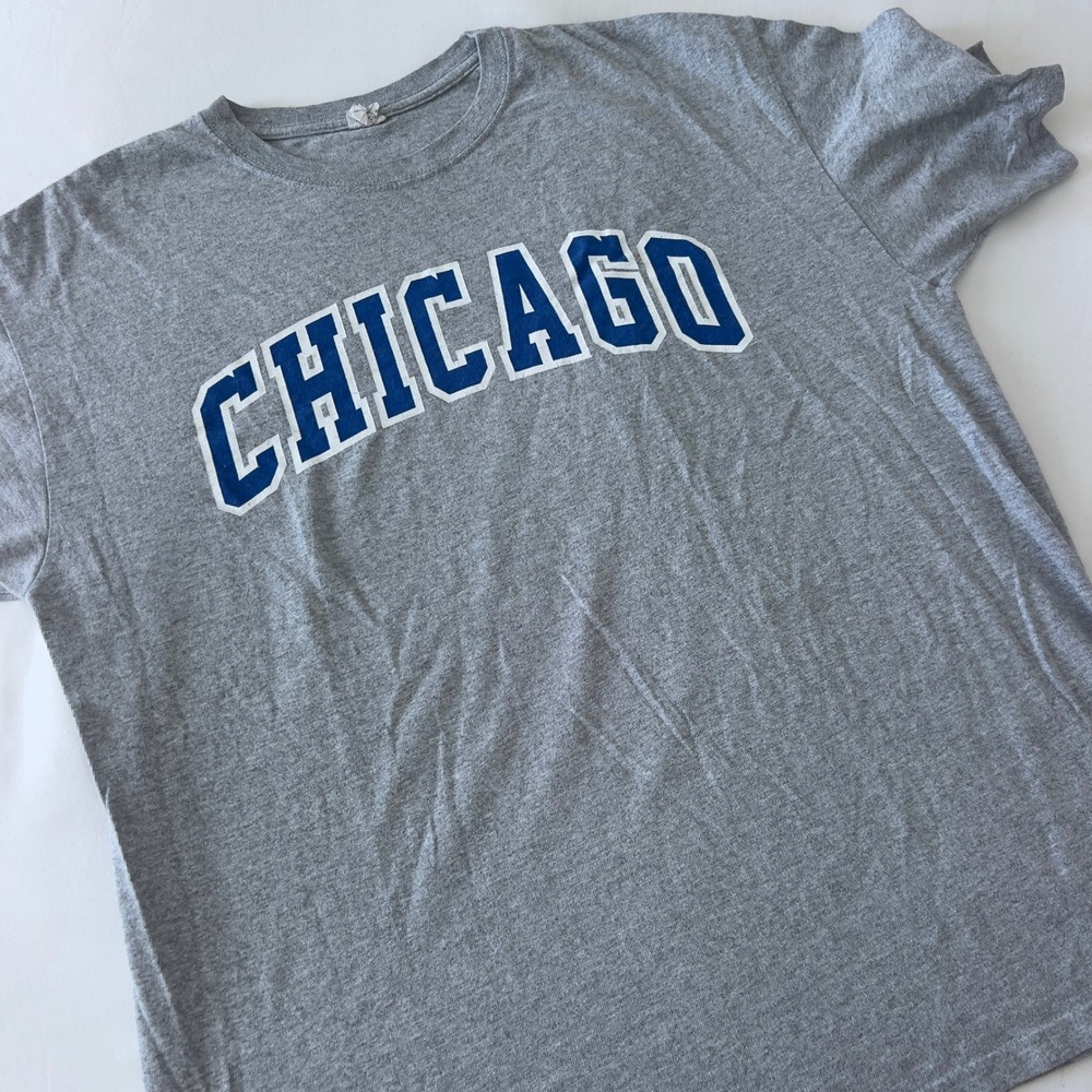 Vintage Anvil Chicago Graphic T-Shirt Heather Grey Navy Blue Men XL